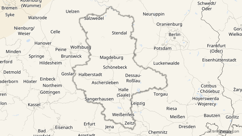 A map of Sachsen-Anhalt, Deutschland, showing the path of the 12. Jun 2029 Partielle Sonnenfinsternis