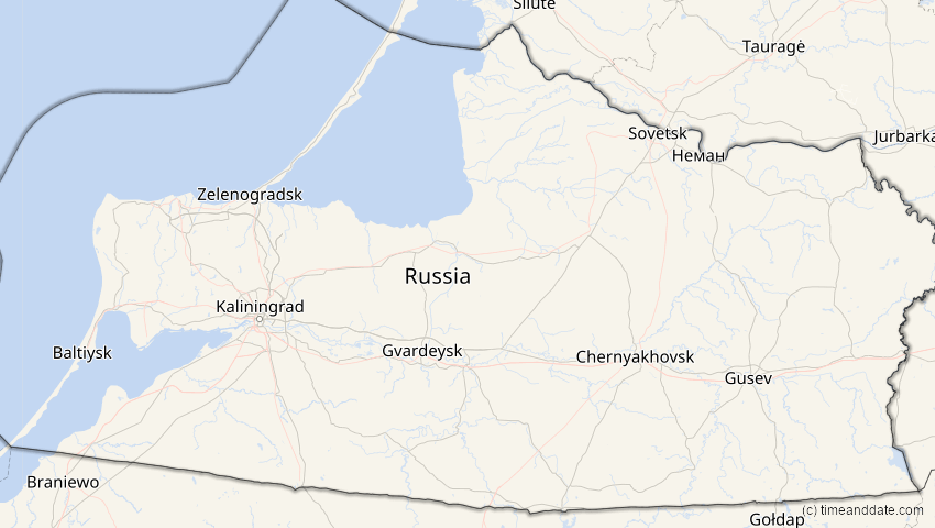 A map of Kaliningrad, Russia, showing the path of the Jun 12, 2029 Partial Solar Eclipse
