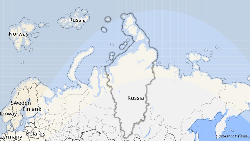 A map of Krasnojarsk, Russland, showing the path of the 12. Jun 2029 Partielle Sonnenfinsternis