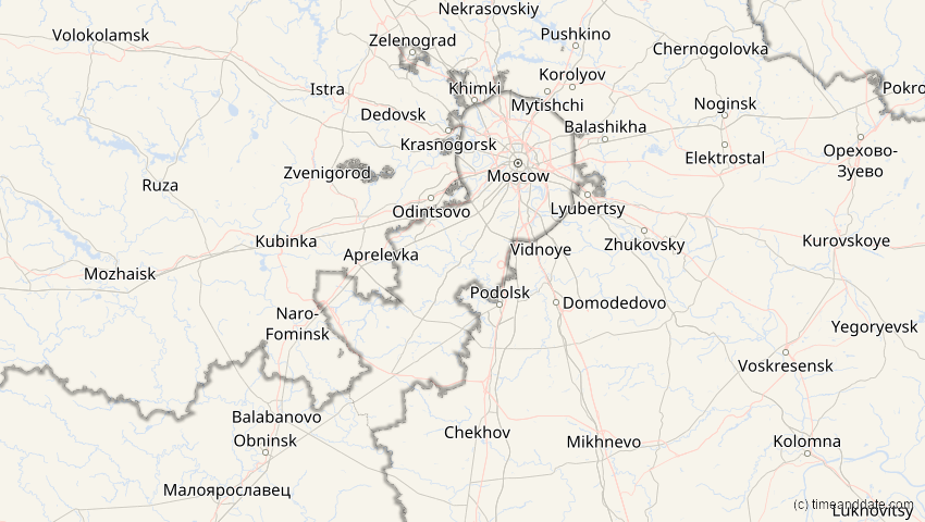 A map of Moskau, Russland, showing the path of the 12. Jun 2029 Partielle Sonnenfinsternis