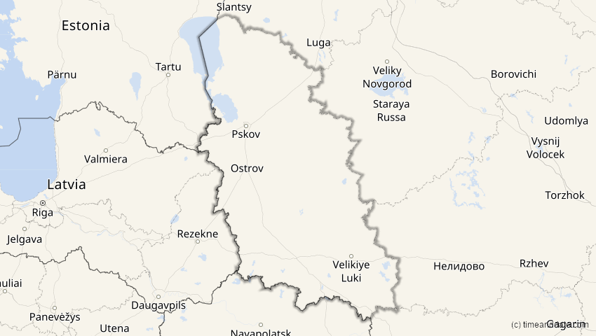 A map of Pskow, Russland, showing the path of the 12. Jun 2029 Partielle Sonnenfinsternis