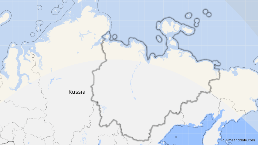 A map of Sakha (Yakutia), Russia, showing the path of the Jun 12, 2029 Partial Solar Eclipse