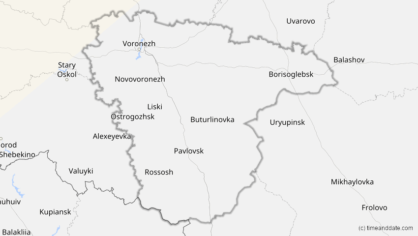A map of Woronesch, Russland, showing the path of the 12. Jun 2029 Partielle Sonnenfinsternis