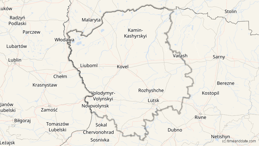 A map of Wolhynien, Ukraine, showing the path of the 12. Jun 2029 Partielle Sonnenfinsternis