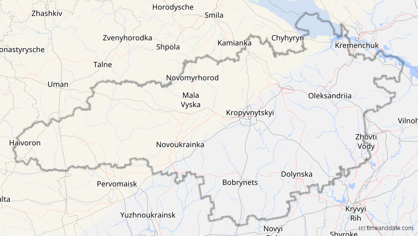 A map of Kirowohrad, Ukraine, showing the path of the 12. Jun 2029 Partielle Sonnenfinsternis