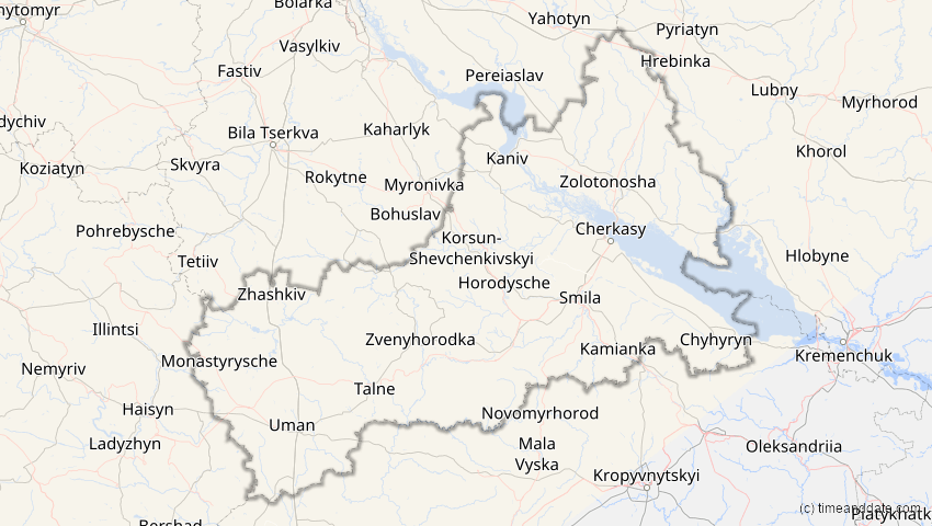 A map of Tscherkassy, Ukraine, showing the path of the 12. Jun 2029 Partielle Sonnenfinsternis