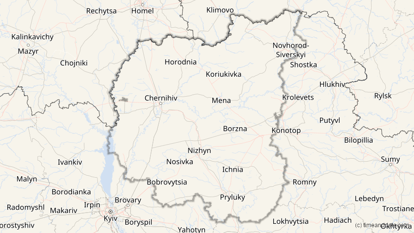 A map of Tschernihiw, Ukraine, showing the path of the 12. Jun 2029 Partielle Sonnenfinsternis