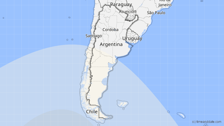 A map of Argentina, showing the path of the Jul 11, 2029 Partial Solar Eclipse