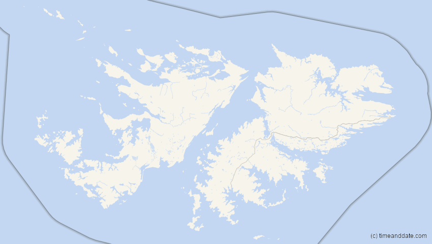 A map of Falkland Islands, showing the path of the Jul 11, 2029 Partial Solar Eclipse
