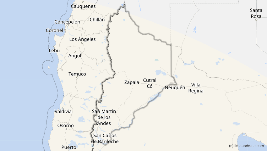 A map of Neuquén, Argentinien, showing the path of the 11. Jul 2029 Partielle Sonnenfinsternis