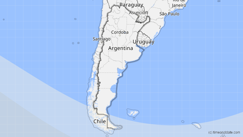 A map of Argentina, showing the path of the Dec 5, 2029 Partial Solar Eclipse