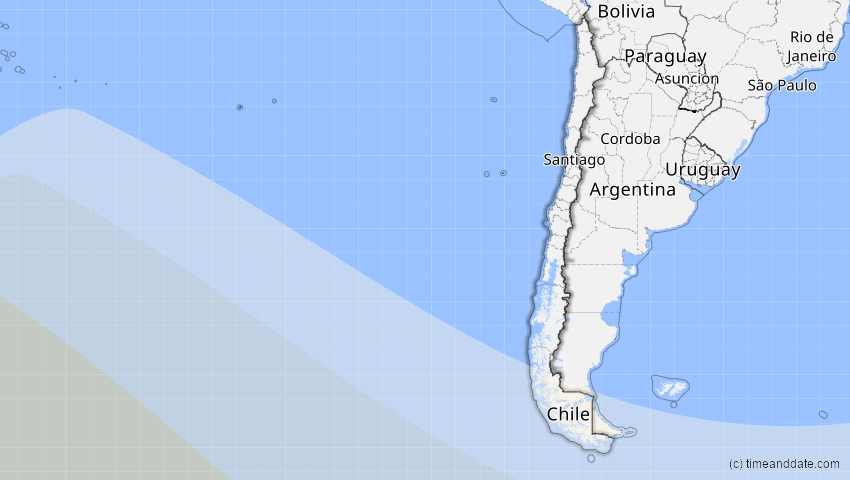 A map of Chile, showing the path of the Dec 5, 2029 Partial Solar Eclipse