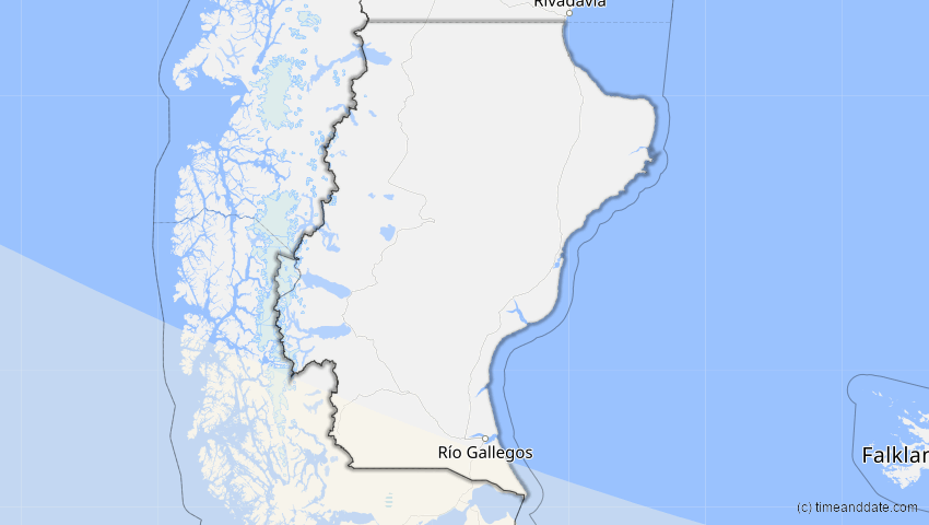 A map of Santa Cruz, Argentinien, showing the path of the 5. Dez 2029 Partielle Sonnenfinsternis