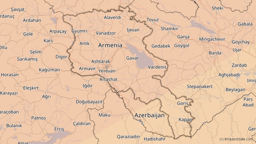 A map of Armenien, showing the path of the 1. Jun 2030 Ringförmige Sonnenfinsternis