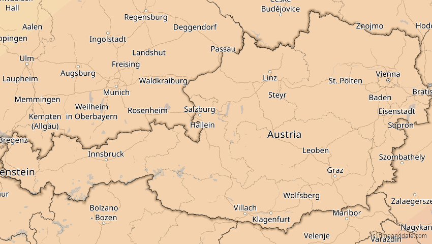 A map of Österreich, showing the path of the 1. Jun 2030 Ringförmige Sonnenfinsternis