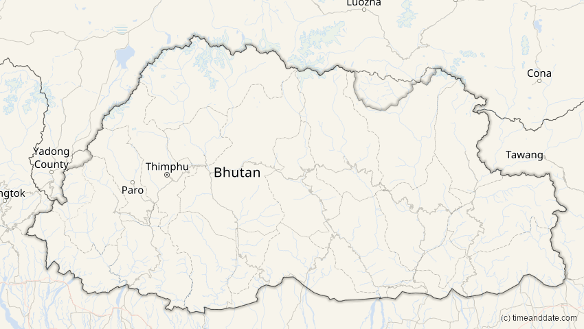 A map of Bhutan, showing the path of the 1. Jun 2030 Ringförmige Sonnenfinsternis