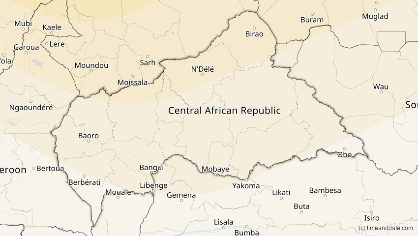 A map of Zentralafrikanische Republik, showing the path of the 1. Jun 2030 Ringförmige Sonnenfinsternis