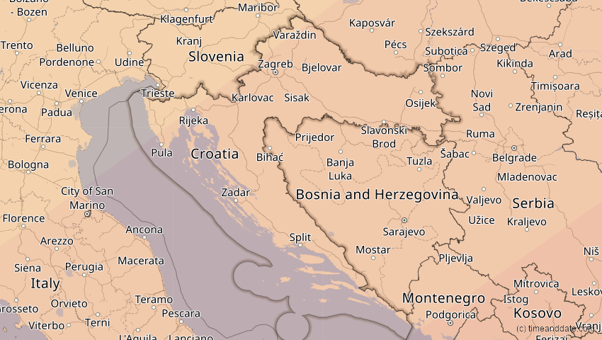 A map of Kroatien, showing the path of the 1. Jun 2030 Ringförmige Sonnenfinsternis