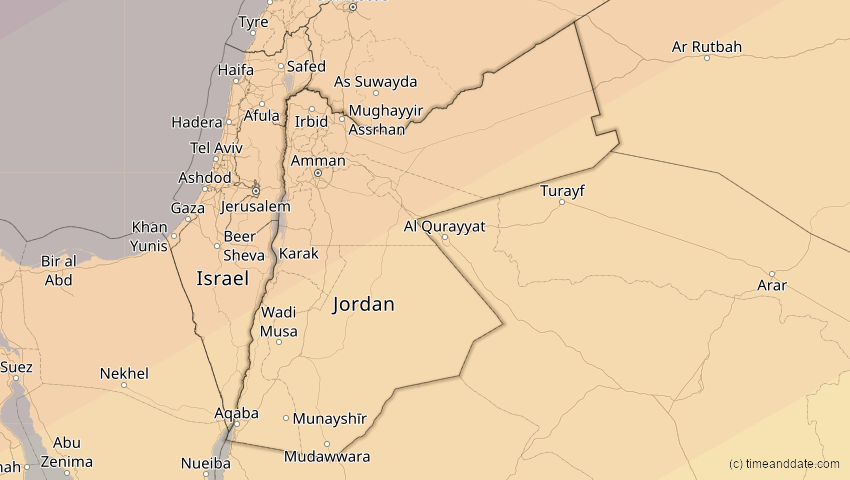 A map of Jordanien, showing the path of the 1. Jun 2030 Ringförmige Sonnenfinsternis