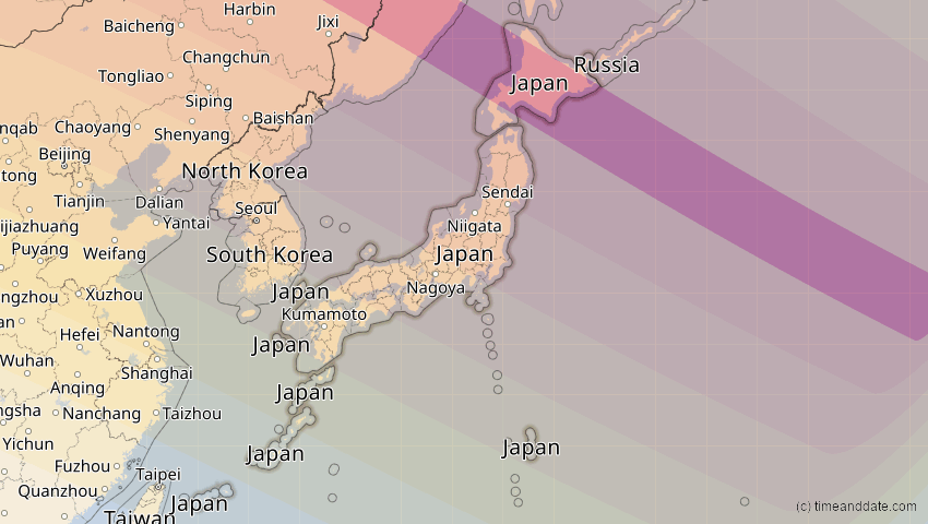 A map of Japan, showing the path of the 1. Jun 2030 Ringförmige Sonnenfinsternis