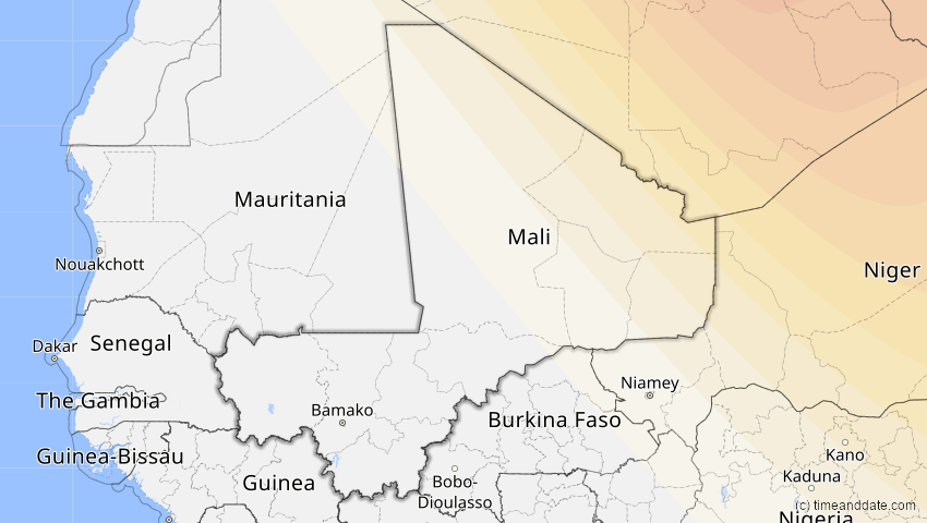 A map of Mali, showing the path of the 1. Jun 2030 Ringförmige Sonnenfinsternis