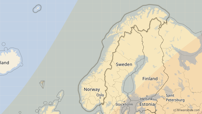 A map of Norwegen, showing the path of the 1. Jun 2030 Ringförmige Sonnenfinsternis