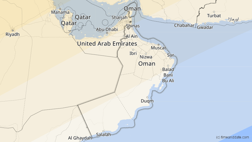 A map of Oman, showing the path of the 1. Jun 2030 Ringförmige Sonnenfinsternis