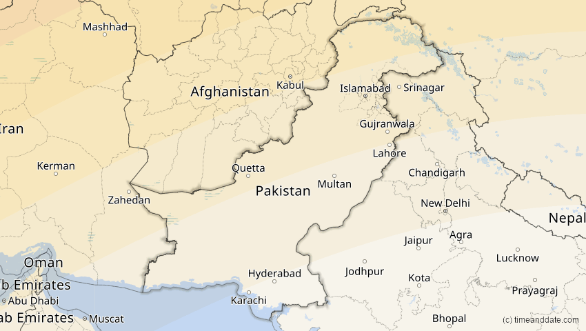 A map of Pakistan, showing the path of the 1. Jun 2030 Ringförmige Sonnenfinsternis