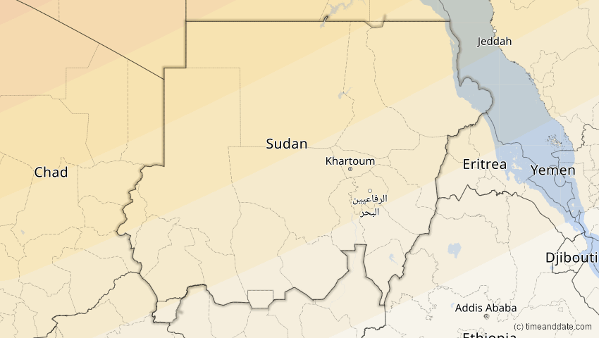 A map of Sudan, showing the path of the 1. Jun 2030 Ringförmige Sonnenfinsternis