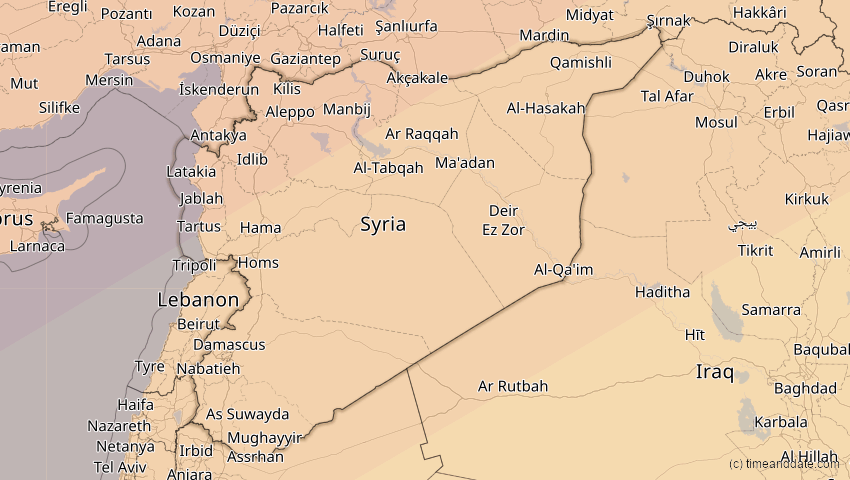 A map of Syrien, showing the path of the 1. Jun 2030 Ringförmige Sonnenfinsternis