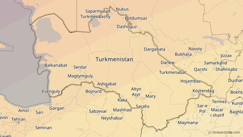 A map of Turkmenistan, showing the path of the 1. Jun 2030 Ringförmige Sonnenfinsternis