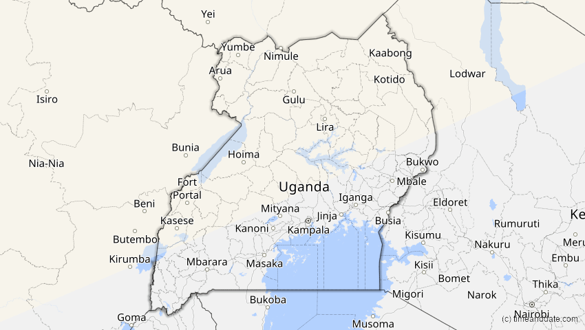 A map of Uganda, showing the path of the 1. Jun 2030 Ringförmige Sonnenfinsternis