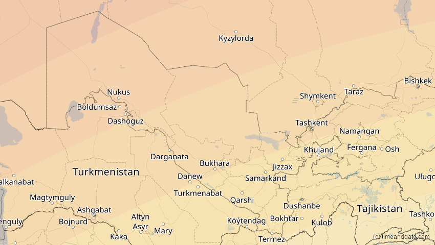 A map of Usbekistan, showing the path of the 1. Jun 2030 Ringförmige Sonnenfinsternis