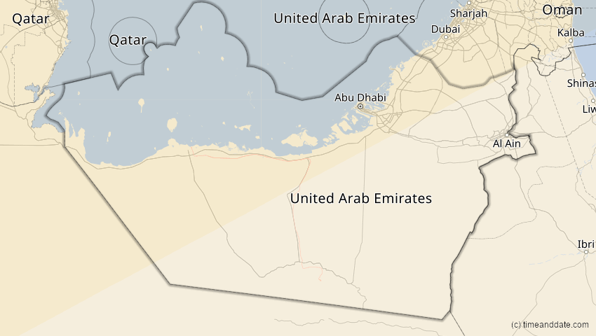 A map of Abu Dhabi, Vereinigte Arabische Emirate, showing the path of the 1. Jun 2030 Ringförmige Sonnenfinsternis