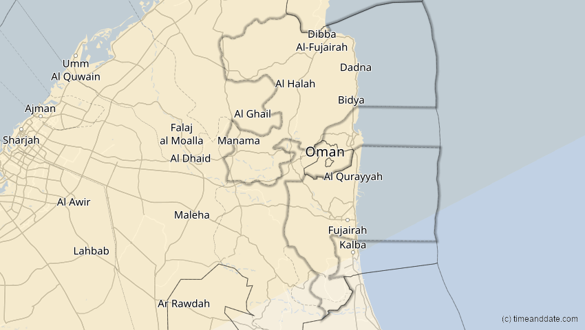 A map of Fudschaira, Vereinigte Arabische Emirate, showing the path of the 1. Jun 2030 Ringförmige Sonnenfinsternis