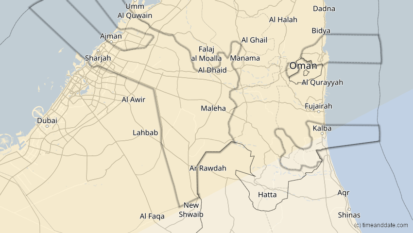 A map of Schardscha, Vereinigte Arabische Emirate, showing the path of the 1. Jun 2030 Ringförmige Sonnenfinsternis