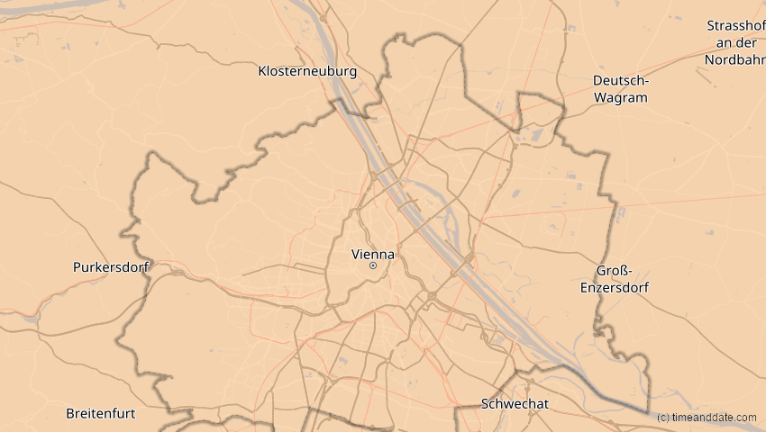 A map of Wien, Österreich, showing the path of the 1. Jun 2030 Ringförmige Sonnenfinsternis