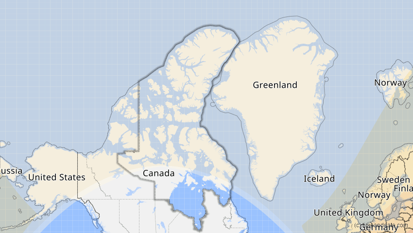 A map of Nunavut, Kanada, showing the path of the 31. Mai–1. Jun 2030 Ringförmige Sonnenfinsternis