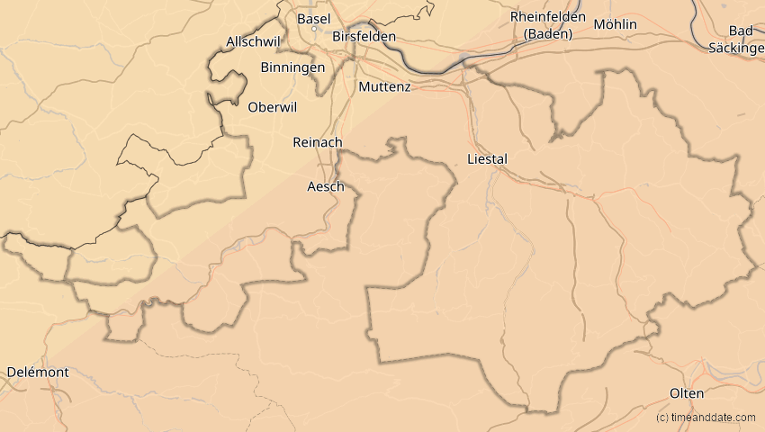 A map of Basel-Landschaft, Schweiz, showing the path of the 1. Jun 2030 Ringförmige Sonnenfinsternis
