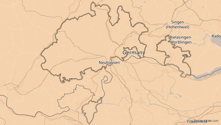 A map of Schaffhausen, Schweiz, showing the path of the 1. Jun 2030 Ringförmige Sonnenfinsternis