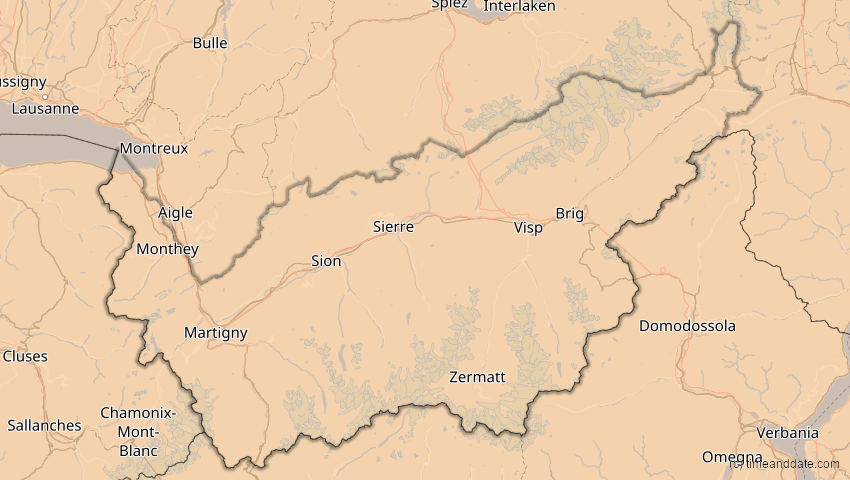 A map of Wallis, Schweiz, showing the path of the 1. Jun 2030 Ringförmige Sonnenfinsternis