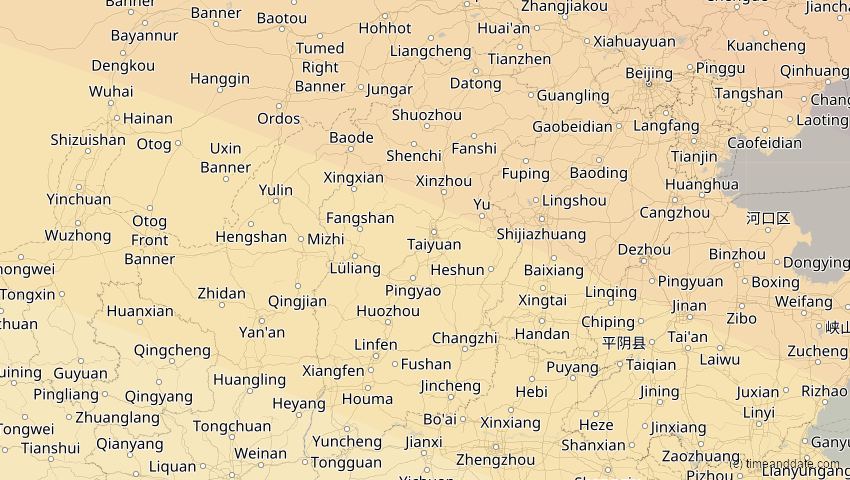 A map of Shanxi, China, showing the path of the 1. Jun 2030 Ringförmige Sonnenfinsternis