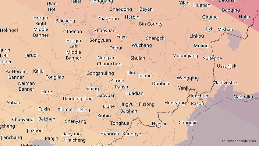 A map of Jilin, China, showing the path of the 1. Jun 2030 Ringförmige Sonnenfinsternis