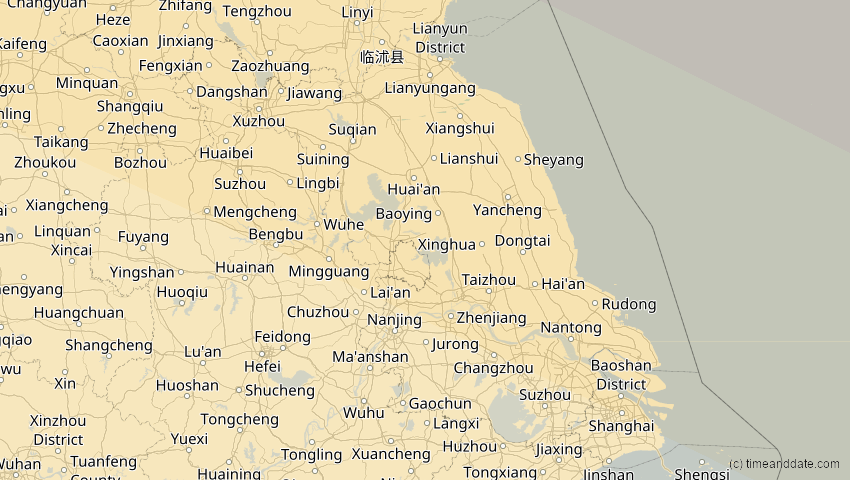 A map of Jiangsu, China, showing the path of the 1. Jun 2030 Ringförmige Sonnenfinsternis