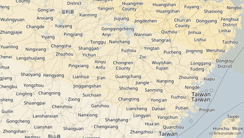 A map of Jiangxi, China, showing the path of the 1. Jun 2030 Ringförmige Sonnenfinsternis