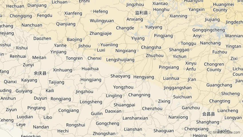 A map of Hunan, China, showing the path of the 1. Jun 2030 Ringförmige Sonnenfinsternis