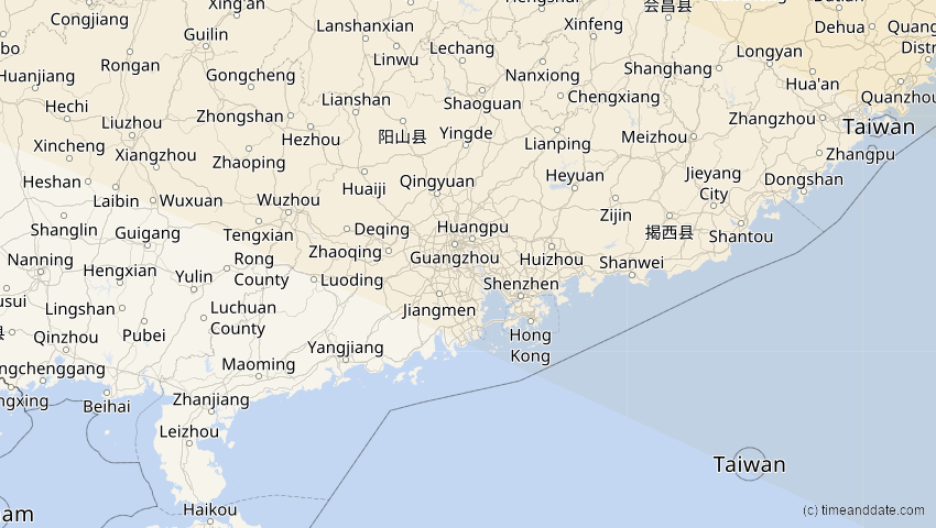 A map of Guangdong, China, showing the path of the 1. Jun 2030 Ringförmige Sonnenfinsternis