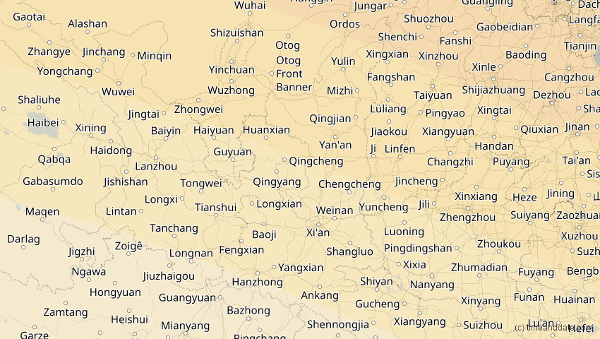 A map of Shaanxi, China, showing the path of the 1. Jun 2030 Ringförmige Sonnenfinsternis