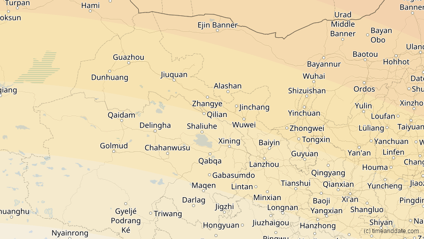 A map of Gansu, China, showing the path of the 1. Jun 2030 Ringförmige Sonnenfinsternis