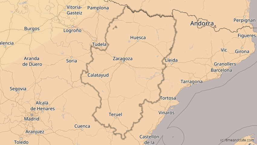 A map of Aragonien, Spanien, showing the path of the 1. Jun 2030 Ringförmige Sonnenfinsternis